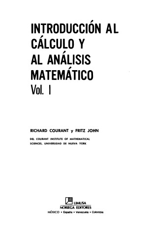 Cover of Introduccion Al Calculo y Al Analisis Matematico 1