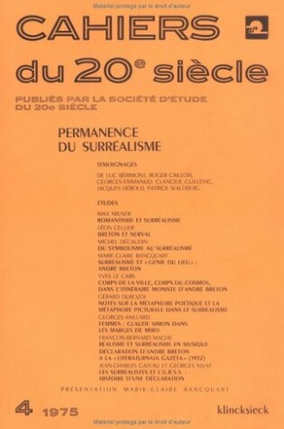 Cover of Permanence Du Surraealisme
