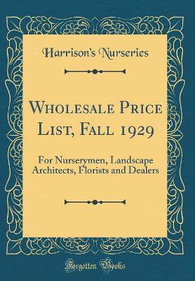 Book cover for Wholesale Price List, Fall 1929
