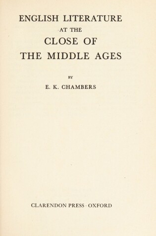 Cover of English Literature at the Close of the Middle Ages