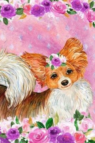 Cover of Bullet Journal Notebook for Dog Lovers Papillon in Flowers 3