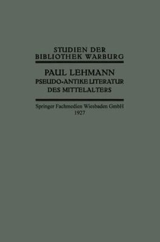 Cover of Pseudo-Antike Literatur Des Mittelalters