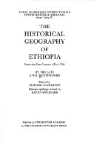 Cover of The Historical Geography of Ethiopia from the First Century A.D.to 1704