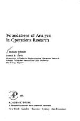 Cover of Foundations of Analysis in Operations Research