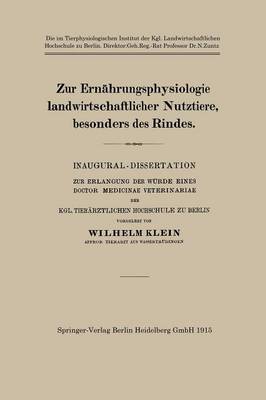 Book cover for Zur Ernahrungsphysiologie Landwirtschaftlicher Nutztiere, Besonders Des Rindes