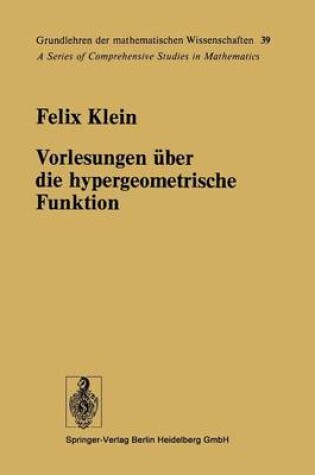 Cover of Vorlesungen uber die hypergeometrische Funktion