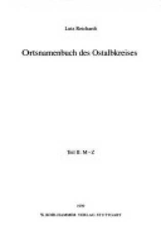 Cover of Ortsnamenbuch Des Ostalbkreises, Teil I