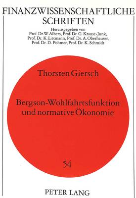 Cover of Bergson-Wohlfahrtsfunktion Und Normative Oekonomie