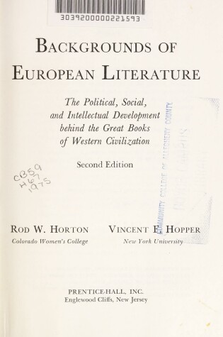 Cover of Backgrounds of European Literature