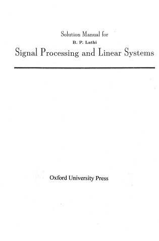 Cover of Solution Manual for "Signal Processing and Linear Systems"