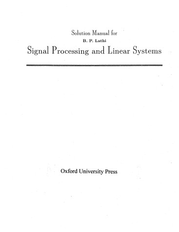 Book cover for Solution Manual for "Signal Processing and Linear Systems"