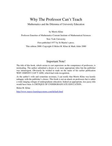 Book cover for Why the Professor Can't Teach