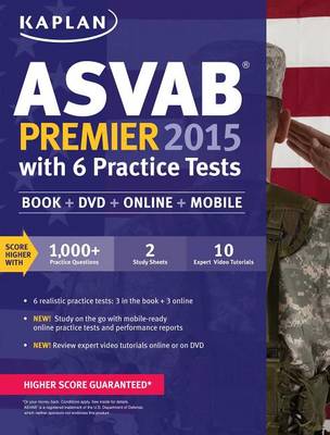 Cover of Kaplan ASVAB Premier 2015 with 6 Practice Tests