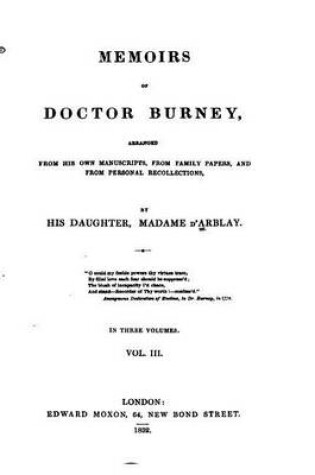 Cover of Memoirs of Doctor Burney - Vol. III