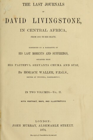 Cover of The Last Journals of David Livingstone, in Central Africa, from 1865 to His Death [2 volumes]