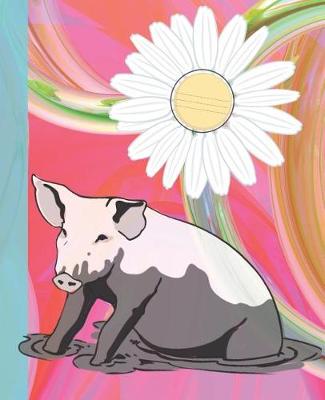 Book cover for Cute White Daisy Preppy Pink Pig Composition Wide-ruled blank line School Notebook