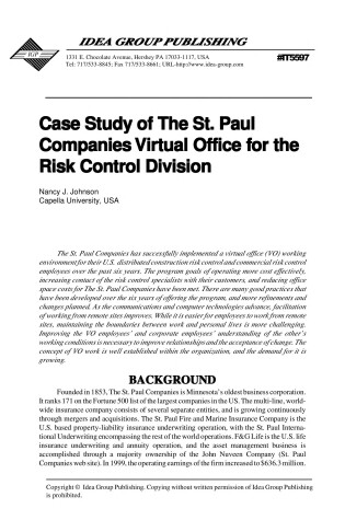 Cover of Case Study of the St. Paul Companies Virtual Office for the Risk Control Division