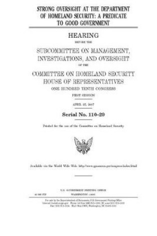 Cover of Strong oversight at the Department of Homeland Security