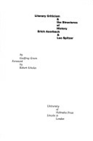 Cover of Literary Criticism and the Structure of History