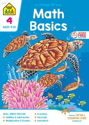 Book cover for School Zone Math Basics Grade 4 Workbook