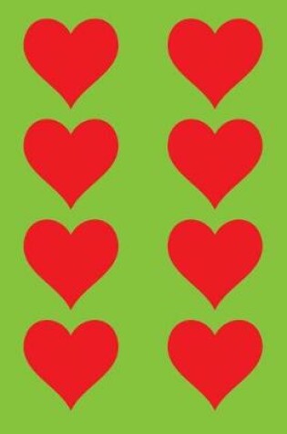 Cover of 100 Page Unlined Notebook - Red Hearts on Lawn Green