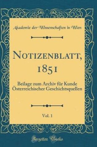 Cover of Notizenblatt, 1851, Vol. 1