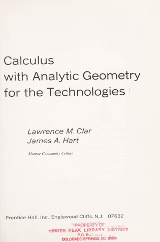 Cover of Calculus with Analytical Geometry for the Technologies