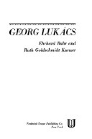 Cover of Georg Lukacs