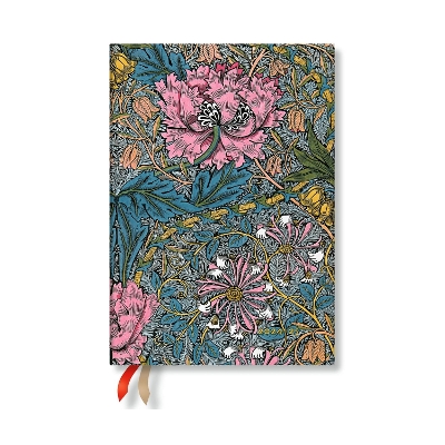 Book cover for Morris Pink Honeysuckle (William Morris) Midi 18-month Horizontal Softcover Flexi Dayplanner 2025 (Elastic Band Closure)