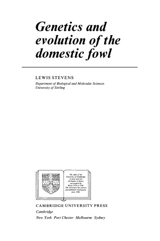 Cover of Genetics and Evolution of the Domestic Fowl