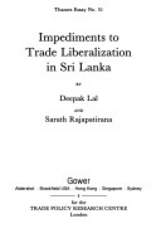 Cover of Impediments to Trade Liberalization in Sri Lanka
