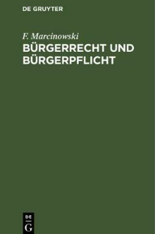 Cover of Burgerrecht Und Burgerpflicht