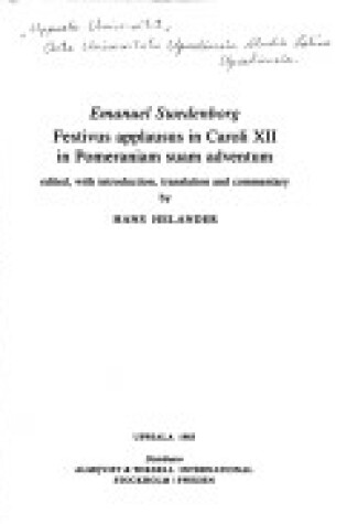 Cover of Festivus Applausus in Caroli XII in Pomeraniam Suam Adventum