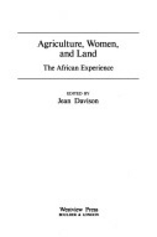 Cover of Agriculture, Women, And Land