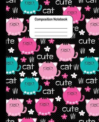 Book cover for Composition Notebook - Cute Cats with Glasses Colorful Pattern