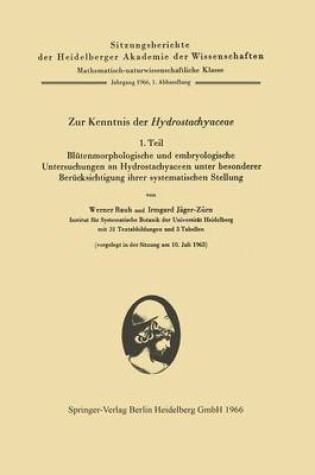 Cover of Zur Kenntnis Der Hydrostachyaceae