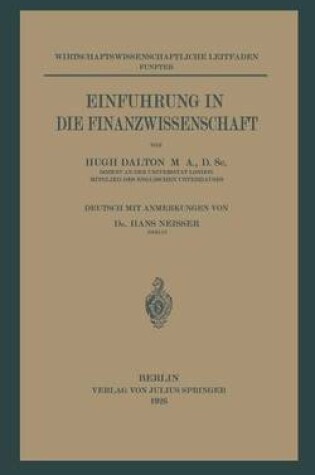 Cover of Einführung in die Finanzwissenschaft