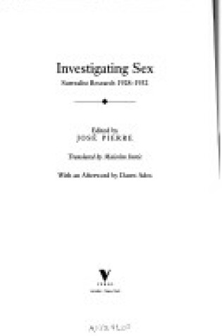 Cover of Investigating Sex