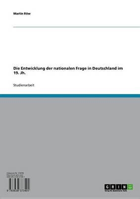 Book cover for Die Entwicklung Der Nationalen Frage in Deutschland Im 19. Jh.