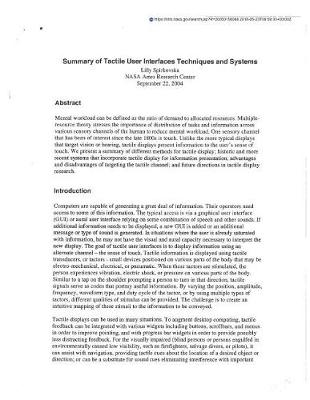 Book cover for Summary of Tactile User Interfaces Techniques and Systems