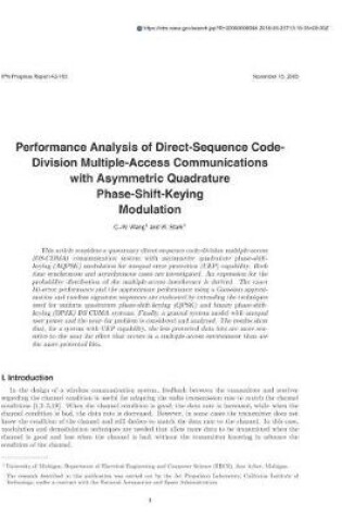 Cover of Performance Analysis of Direct-Sequence Code-Division Multiple-Access Communications with Asymmetric Quadrature Phase-Shift-Keying Modulation