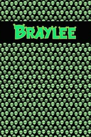 Cover of 120 Page Handwriting Practice Book with Green Alien Cover Braylee