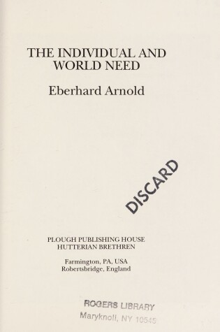 Cover of The Individual and World Need