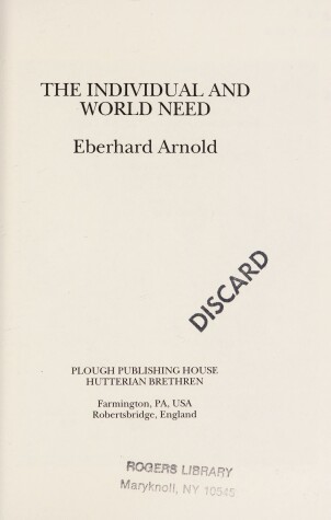 Book cover for The Individual and World Need