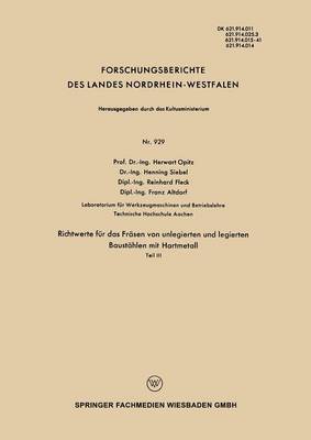 Cover of Richtwerte Fur Das Frasen Von Unlegierten Und Legierten Baustahlen Mit Hartmetall