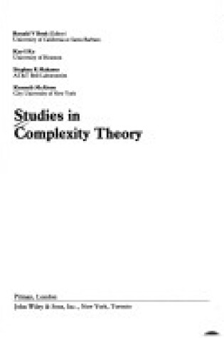 Cover of Studies in Complexity Theory (Research Notes in Theoretical Computer Science)
