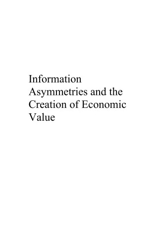 Cover of Information Asymmetries and the Creation of Economic Value