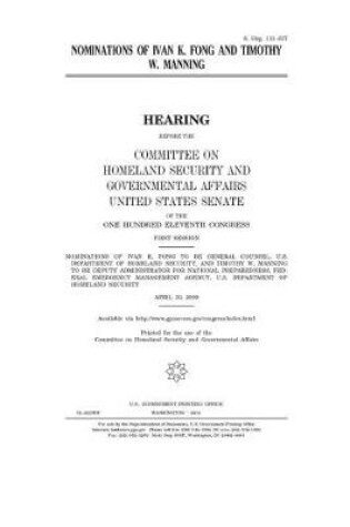 Cover of Nominations of Ivan K. Fong and Timothy W. Manning