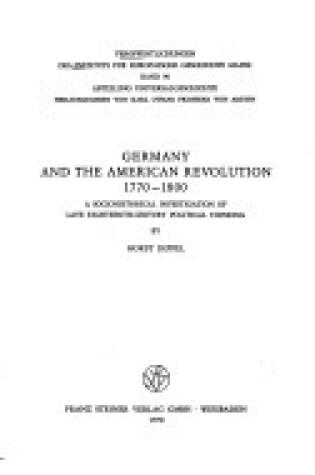 Cover of Germany and the American Revolution