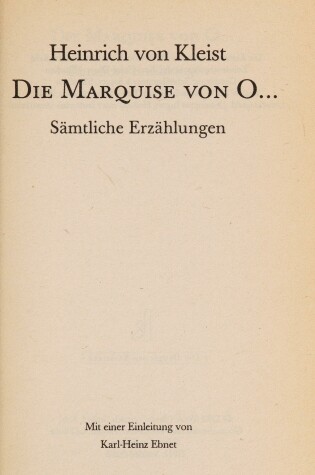 Cover of Die Marquise Von O
